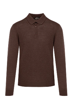 Wool, silk and cashmere long sleeve polo brown for men