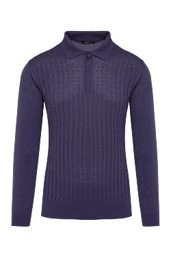 Wool, silk and cashmere long sleeve polo blue for men