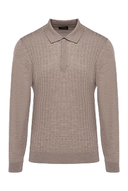 Long Sleeve Polo in Silk, Cashmere and Wool Beige for men