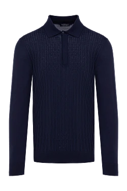 Long sleeve polo shirt made of silk, cashmere and wool, blue for men