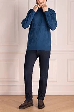 Turtleneck jumper in wool and cashmere, blue for men