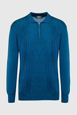 Long Sleeve Polo in Silk and Cashmere blue for men