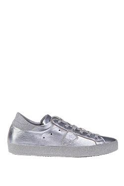 Gray leather sneakers for women