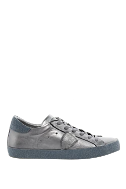 Gray leather sneakers for women