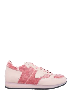 Pink leather and velor sneakers for women