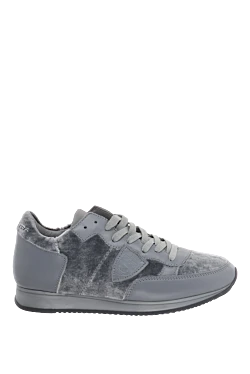 Gray leather and velor sneakers for women