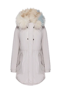 White women's parka made of cotton and natural fur