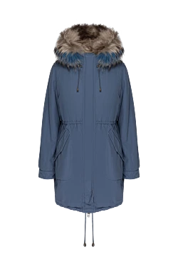 Parka made of cotton and natural fur, blue, for women