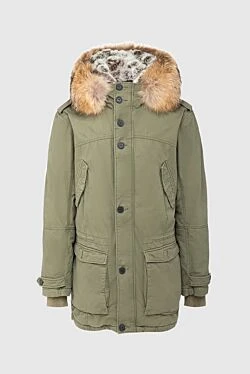 Men's down jacket made of cotton and fur green