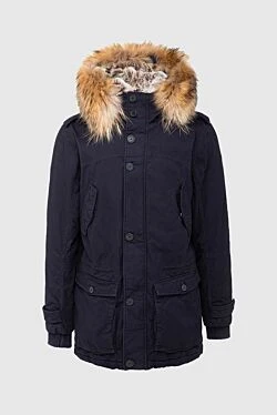 Men's down jacket made of cotton and fur blue