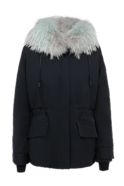 Women's blue polyester and fur parka