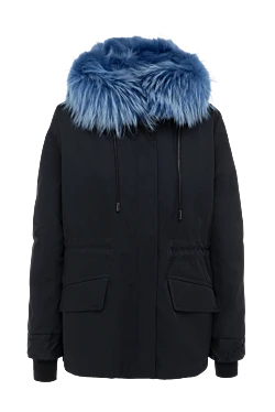 Women's blue polyester and fur parka