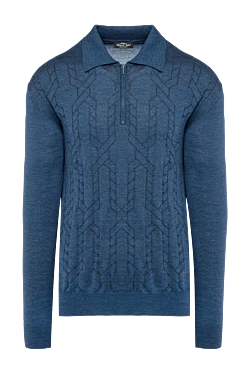 Long Sleeve Polo in Silk and Cashmere blue for men