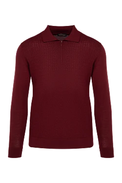 Wool, silk and cashmere long sleeve polo burgundy for men