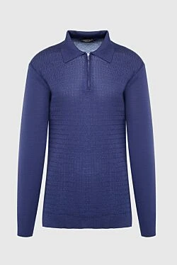 Wool, silk and cashmere long sleeve polo blue for men