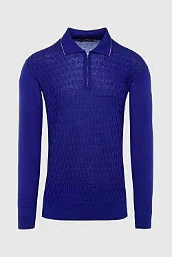 Long Sleeve Polo in Silk and Cashmere blue for men