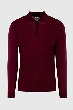 Men's long sleeve silk and cashmere polo, burgundy