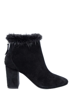 Black suede and fur boots for women