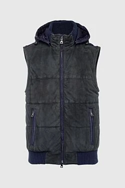 Blue suede, polyester and wool vest for men