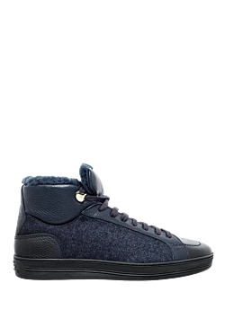 Sneakers made of genuine leather and fur, blue, for men