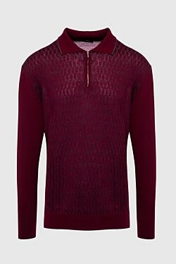 Long sleeve polo in silk and cashmere burgundy for men