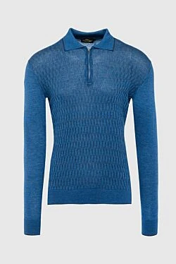 Long Sleeve Polo in Silk and Cashmere blue for men