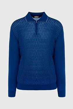 Long Sleeve Polo in Silk and Cashmere blue for men