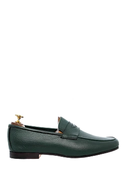 Green leather loafers for men