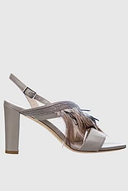 Beige leather sandals for women