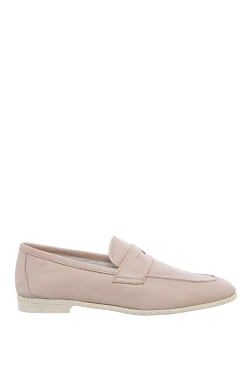 Beige leather loafers for women