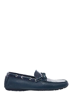 Men's moccasins made of genuine leather and alligator skin blue