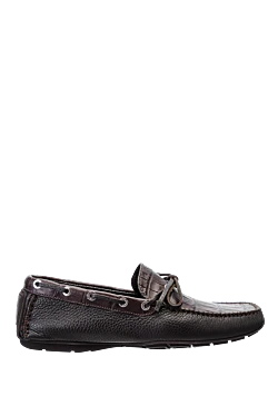 Men's moccasins made of genuine leather and brown alligator skin