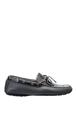 Moccasins for men made of genuine leather and gray alligator skin