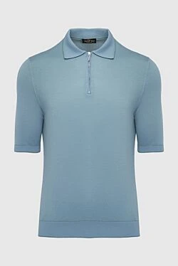 Blue cotton and silk polo for men