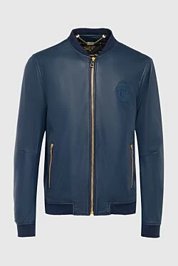 Blue leather jacket for men