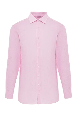 Рубашка мужская льняная светло розового цвета