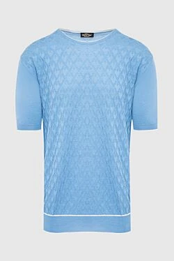 Short sleeve jumper in silk and cotton blue for men