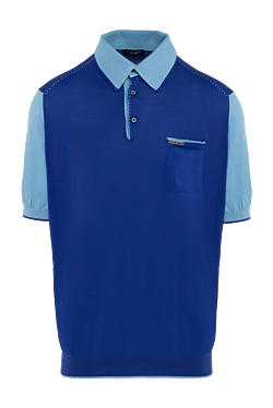 Поло из шелка в насыщенном синем цвете с контрастными голубыми рукавами