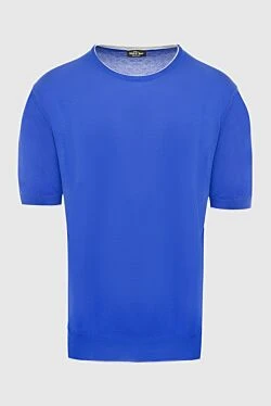 Short sleeve jumper in silk and cotton blue for men