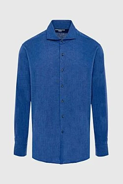 Men's blue linen and cotton shirt