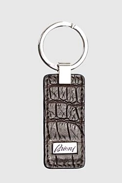 Brown crocodile leather keychain for men