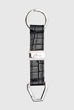 Black crocodile leather keychain for men