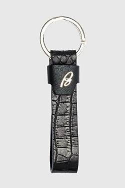 Black crocodile leather keychain for men