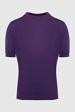 Short sleeve jumper in cotton and silk purple for men