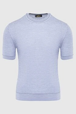 Blue short sleeve silk jumper for men