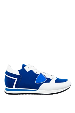 Sneakers in leather and textile blue for men