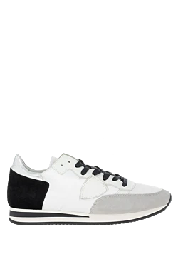 Sneakers in leather and textile white for men