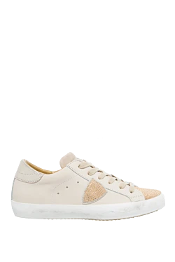 Beige leather sneakers for women