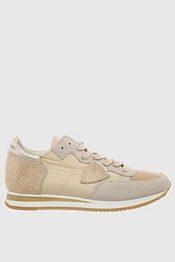 Beige leather sneakers for women