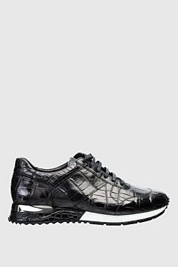 Black crocodile leather sneakers for men